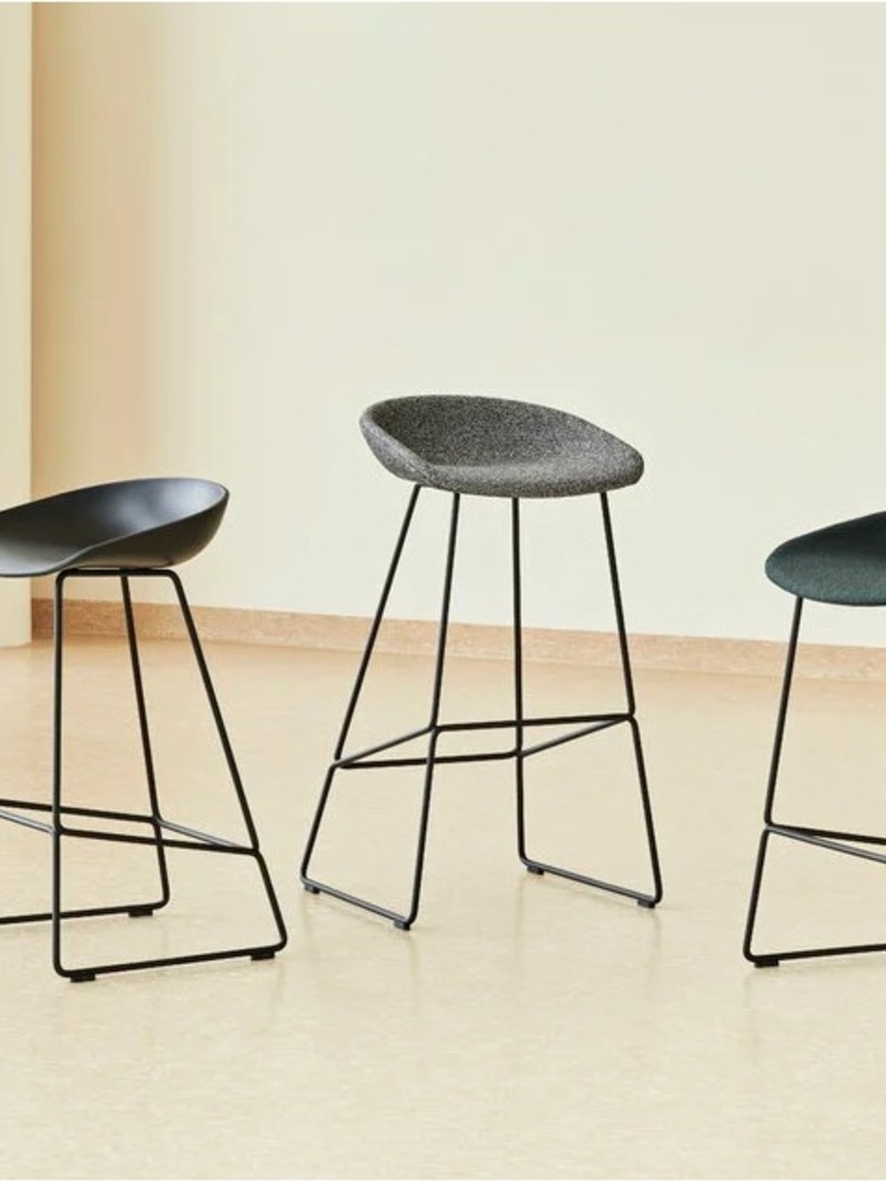 2 Hay Bar Stools with Black Metal Frame